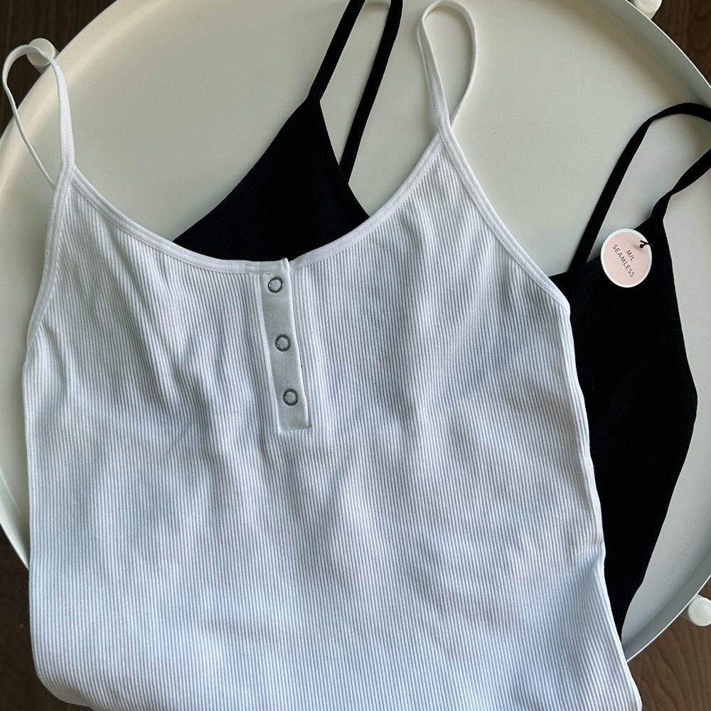 White and Black Ribbed Camisole Set